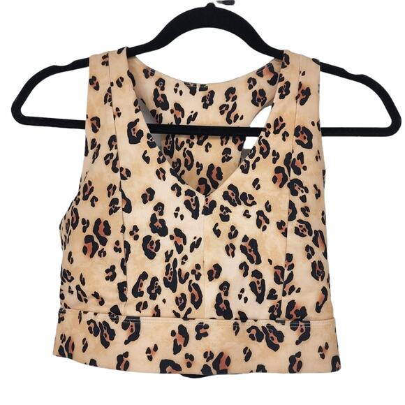 Fabletics On-The-Go Midi Medium Impact Sports Bra Desert Leopard Size Medium - Picture 2 of 6